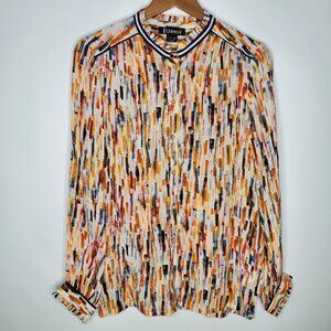 Rdalamal Anthropologie Womens Colorful Ruffled Round Neck Blouse Size 8 Artsy